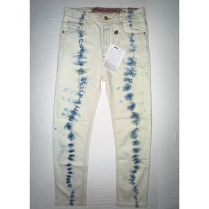 Manila Grace Jeans Size 29 Off-White Blue Tie Dye Vertical Stripe Stretch Italy